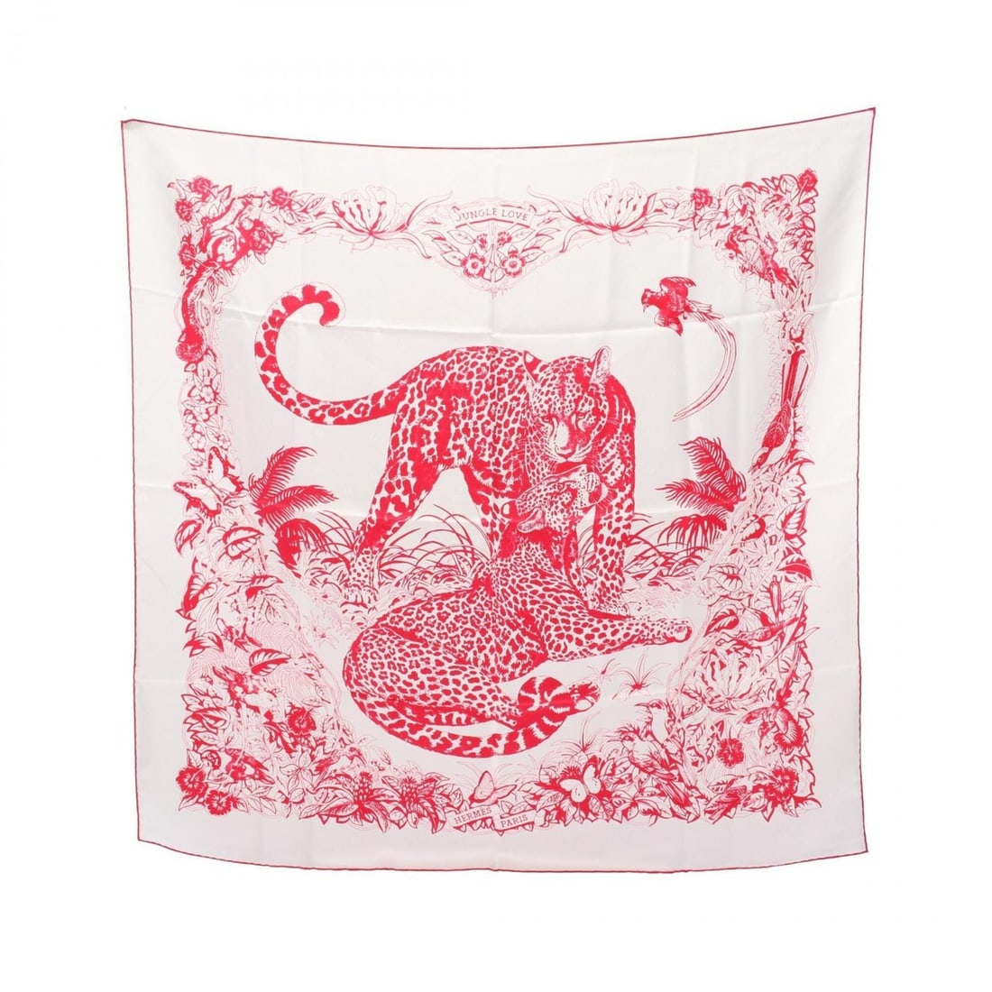 Hermes Carre 90 Tatouage Jungle Love Scarf/Muffler, Silk, Women's, White/Pink (1 of 13)