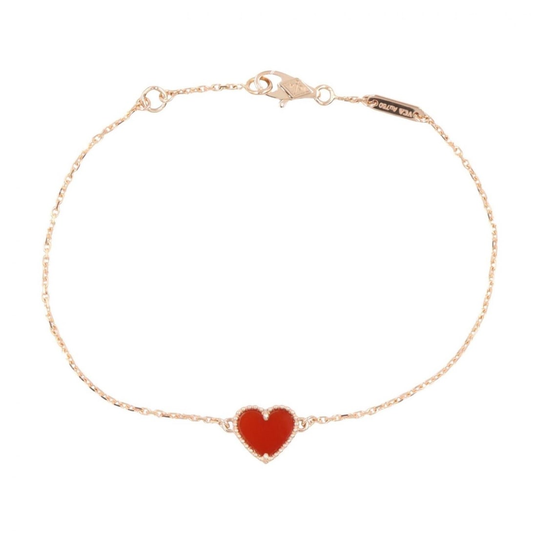 Van Cleef & Arpels Sweet Heart Carnelian Bracelet, 18K Pink Gold (PG), Carnelian, Women's, Gold/Red: --- Catalog ---Category: SizeLength: 15cm - 17cm / 5.9'' - 6.69''Category: DesignType: Charm braceletColor: Gold, Red colorGender: WomenMaterial: Pink gold (18K)Category: GeneralMPN: VCARN59L00Brand: 