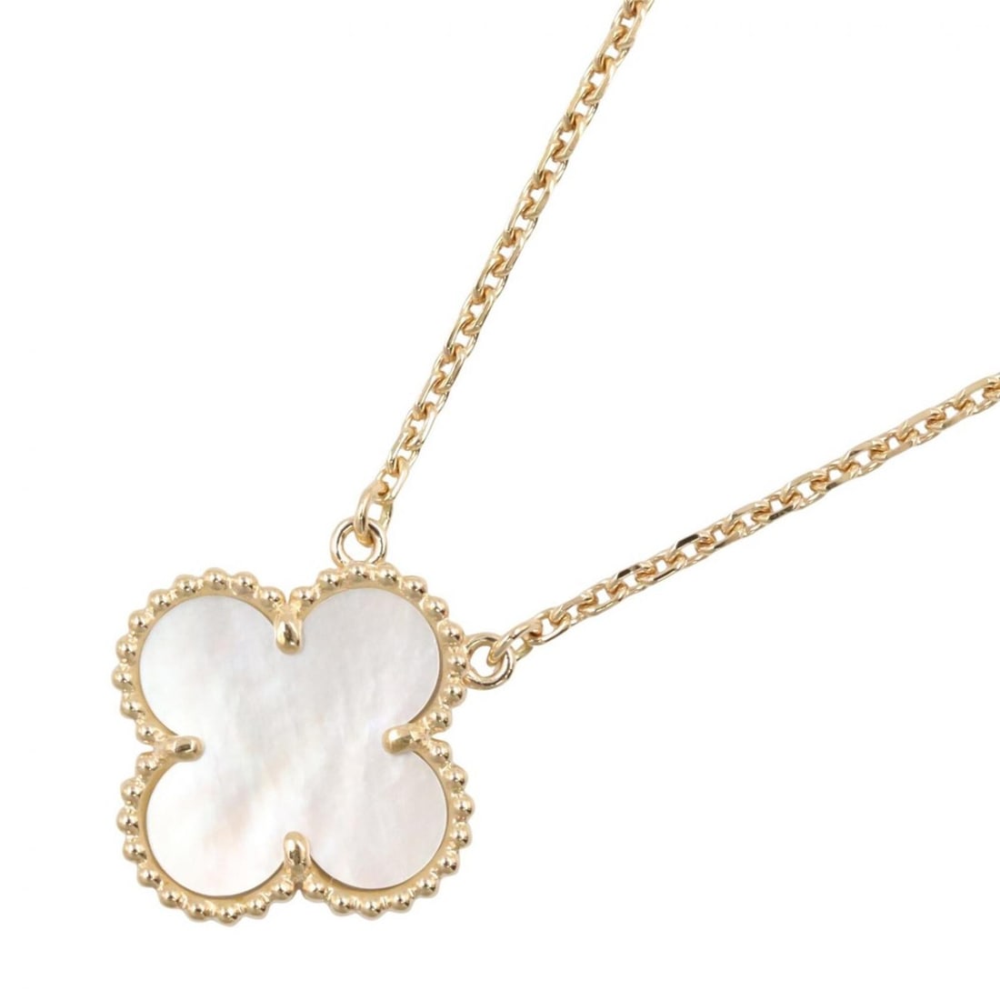 Van Cleef & Arpels Vintage Alhambra Mother-of-Pearl Necklace, 18K (Yellow Gold), Mother-of-Pearl,: --- Catalog ---Category: SizePendant Size: 15mm x 15mm / 0.59'' x 0.59''Neck Circumference: 37 cm - 41.5 cm / 14.56'' - 16.33''Category: DesignColor: Gold, WhiteGender: WomenMaterial: Yellow gold (18K