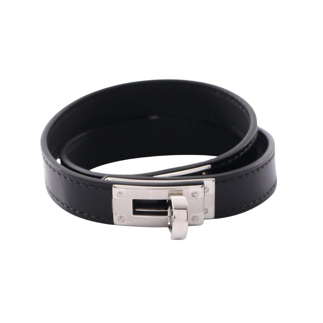 Hermes Kelly Bracelet Double Tour Accessory Calfskin (Cowhide) Stainless Steel Box Calf Women's: --- Catalog ---Category: SizeLength: 17cm / 6.69''Category: DesignType: Charm braceletColor: Black, SilverGender: WomenMaterial: Box calf leather, Stainless steelCategory: GeneralBrand: Hermes--- Item