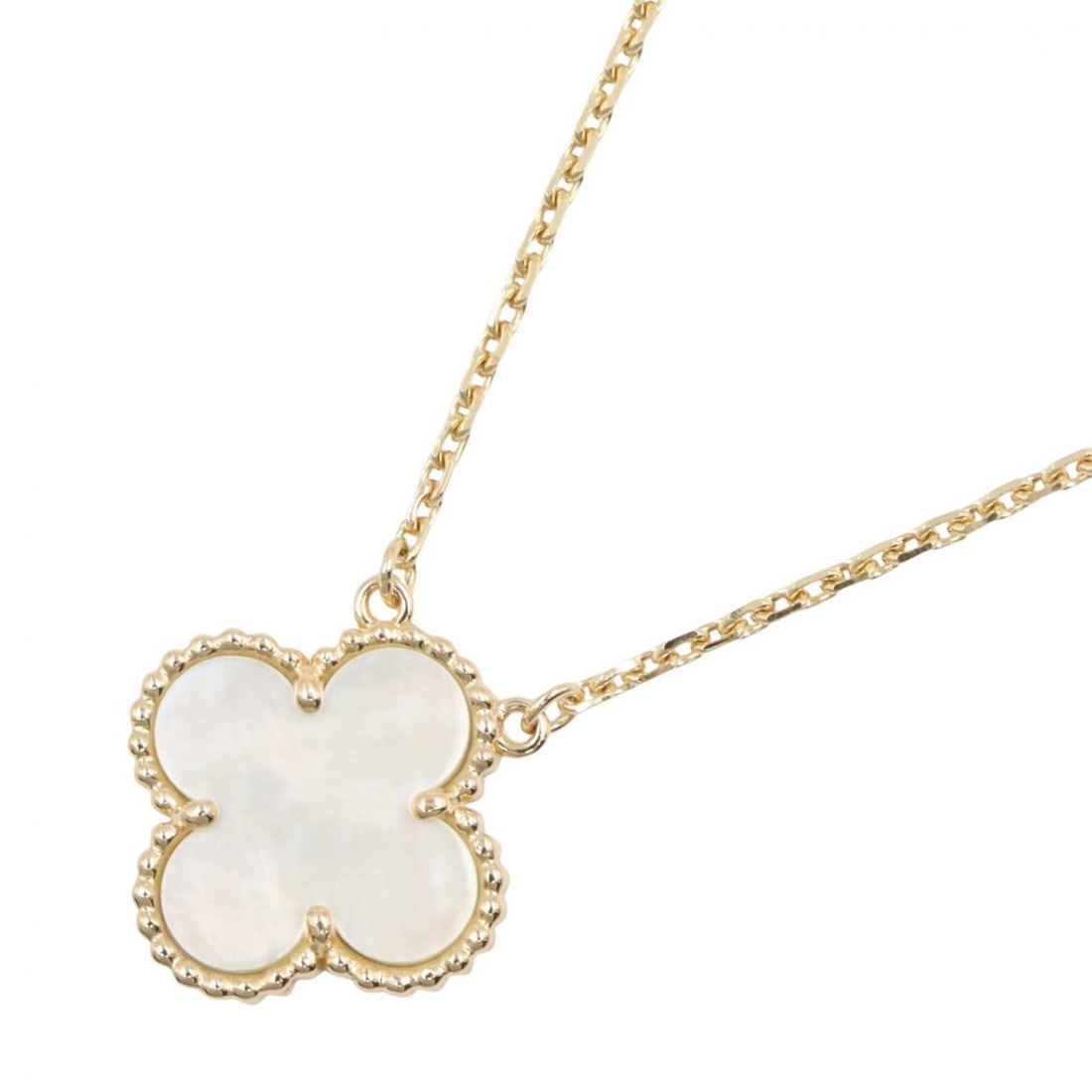 Van Cleef & Arpels Vintage Alhambra Mother-of-Pearl Necklace, 18K (Yellow Gold), Mother-of-Pearl,: --- Catalog ---Category: SizePendant Size: 15mm x 15mm / 0.59'' x 0.59''Neck Circumference: 37 cm - 41.5 cm / 14.56'' - 16.33''Category: DesignColor: Gold, WhiteGender: WomenMaterial: Yellow gold (18K
