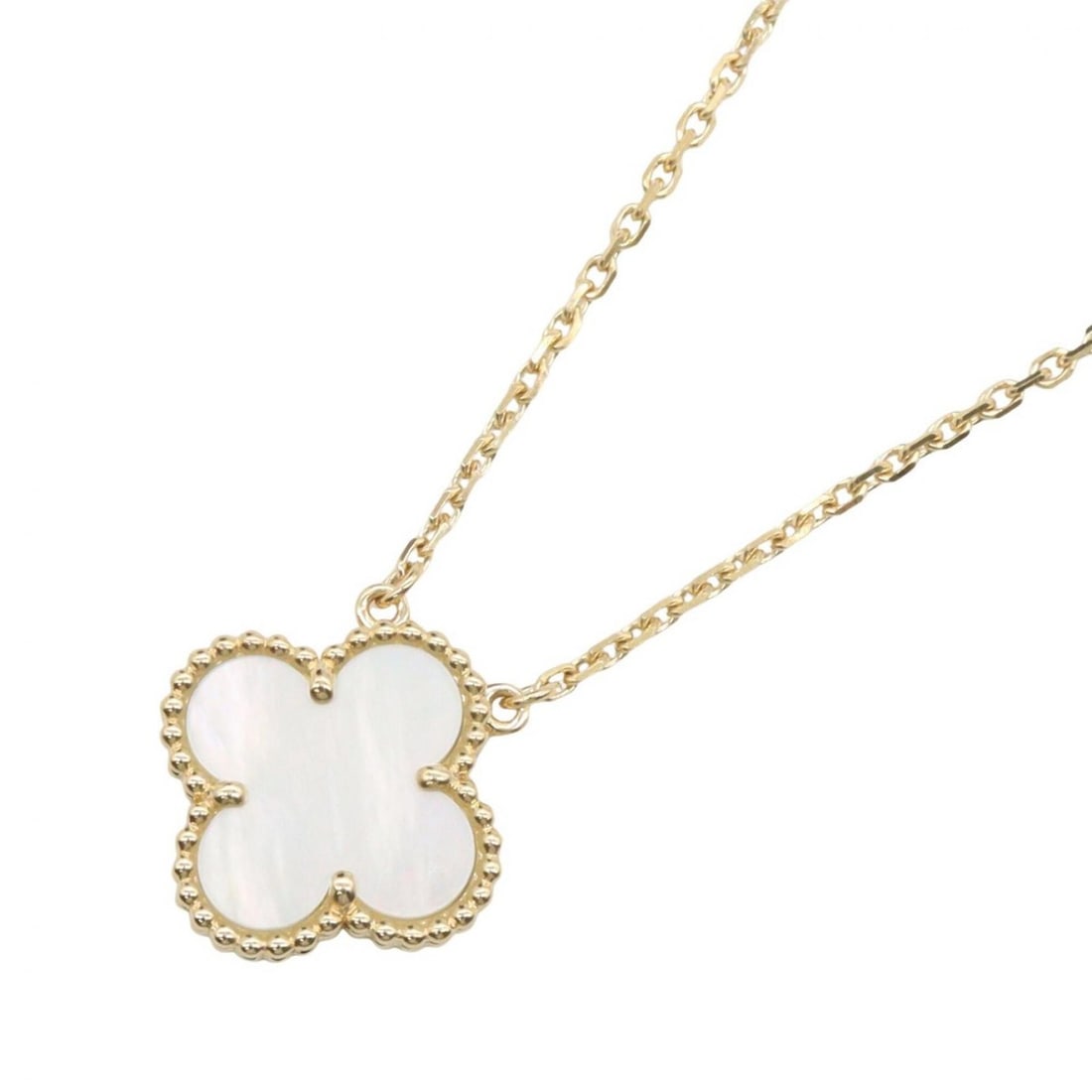 Van Cleef & Arpels Vintage Alhambra Mother-of-Pearl Necklace, 18K (Yellow Gold), Mother-of-Pearl,: --- Catalog ---Category: SizePendant Size: 15mm x 15mm / 0.59'' x 0.59''Neck Circumference: 37 cm - 41.5 cm / 14.56'' - 16.33''Category: DesignColor: Gold, WhiteGender: WomenMaterial: Yellow gold (18K