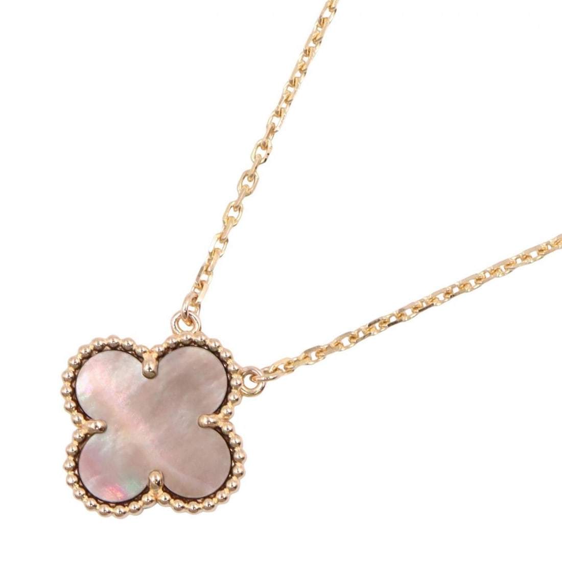 Van Cleef & Arpels Vintage Alhambra Grey Mother-of-Pearl Necklace, 18K Pink Gold (PG),: --- Catalog ---Category: SizePendant Size: 15mm x 15mm / 0.59'' x 0.59''Neck Circumference: 37 cm - 41.5 cm / 14.56'' - 16.33''Category: DesignColor: Gold, GrayGender: WomenMaterial: Pink gold (18K)Ne
