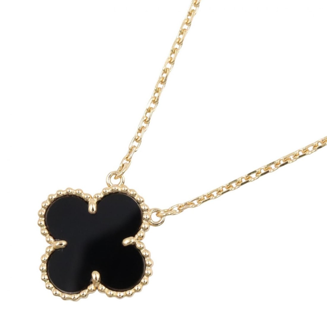 Van Cleef & Arpels Vintage Alhambra Onyx Necklace, 18K (Yellow Gold), Onyx, Women's, Gold/Black,: --- Catalog ---Category: SizePendant Size: 15mm x 15mm / 0.59'' x 0.59''Neck Circumference: 37 cm - 41.5 cm / 14.56'' - 16.33''Category: DesignColor: Black, GoldGender: WomenMaterial: Yellow gold (18K