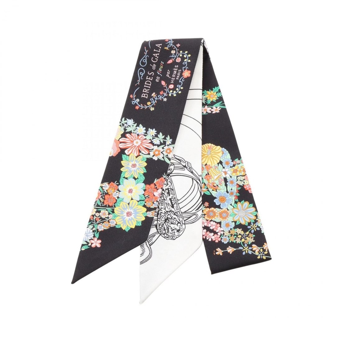 Hermes Twilly Brides de Gala en Fleurs Eyeliner Ribbon Scarf Muffler Silk Women's Black White: --- Catalog ---Category: SizeSize (LxW): 85cm x 5cm / 33.46'' x 1.96''Category: DesignType: ScarfColor: Black, Multi-color, WhiteGender: WomenMaterial: Silk Category: GeneralBrand: Hermes--- Item List