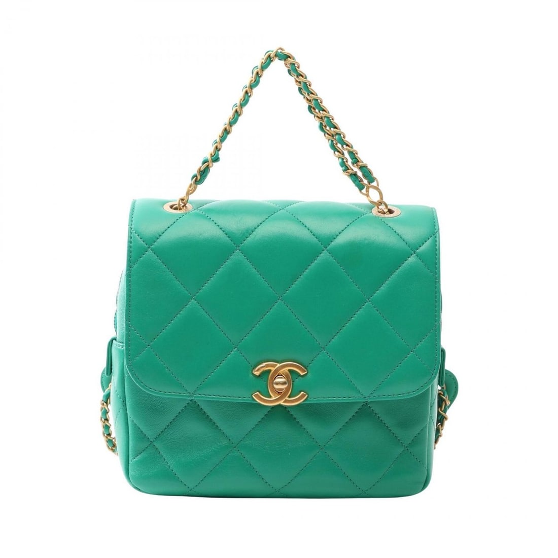 Chanel Matelassé Square Chain Backpack, Rucksack, Handbag, Lambskin Leather, Women's, Green (1 of 12)