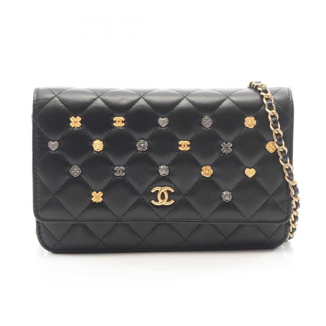 Chanel Matelassé Icon Charm Shoulder Bag/Handbag, Lambskin Leather, Women's, Black: --- Catalog ---Category: SizeSize (HxWxD): 12.5cm x 19cm x 4cm / 4.92'' x 7.48'' x 1.57''Category: DesignType: Handbag, Shoulder bagColor: BlackGender: WomenMaterial: Leather Leather/Fur Type: Lambski