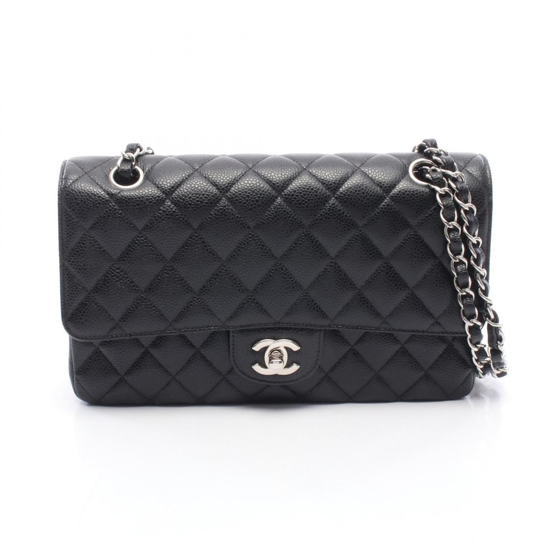 Chanel Matelassé Double Flap Shoulder Bag/Handbag, Caviar Leather (Grained Calfskin), Women's,: --- Catalog ---Category: SizeSize (HxWxD): 16cm x 25cm x 6.5cm / 6.29'' x 9.84'' x 2.55''Category: DesignType: Handbag, Shoulder bagColor: BlackGender: WomenMaterial: Grained Calfskin Category: Genera