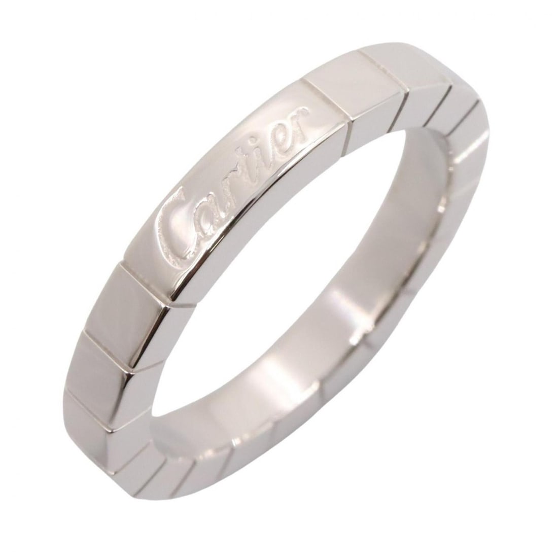 Cartier Lanieres Ring, 18K White Gold (18KWG), Women's Silver Tone: --- Catalog ---Category: SizeWidth: 3mm / 0.12''Weight: 5.8g / 0.2oz.JP Size: 10.5US Size: 5.5Brand Size: 51Category: DesignType: Band ringMetal: White GoldGender: WomenMetal Purity: 18KCategory: Gene