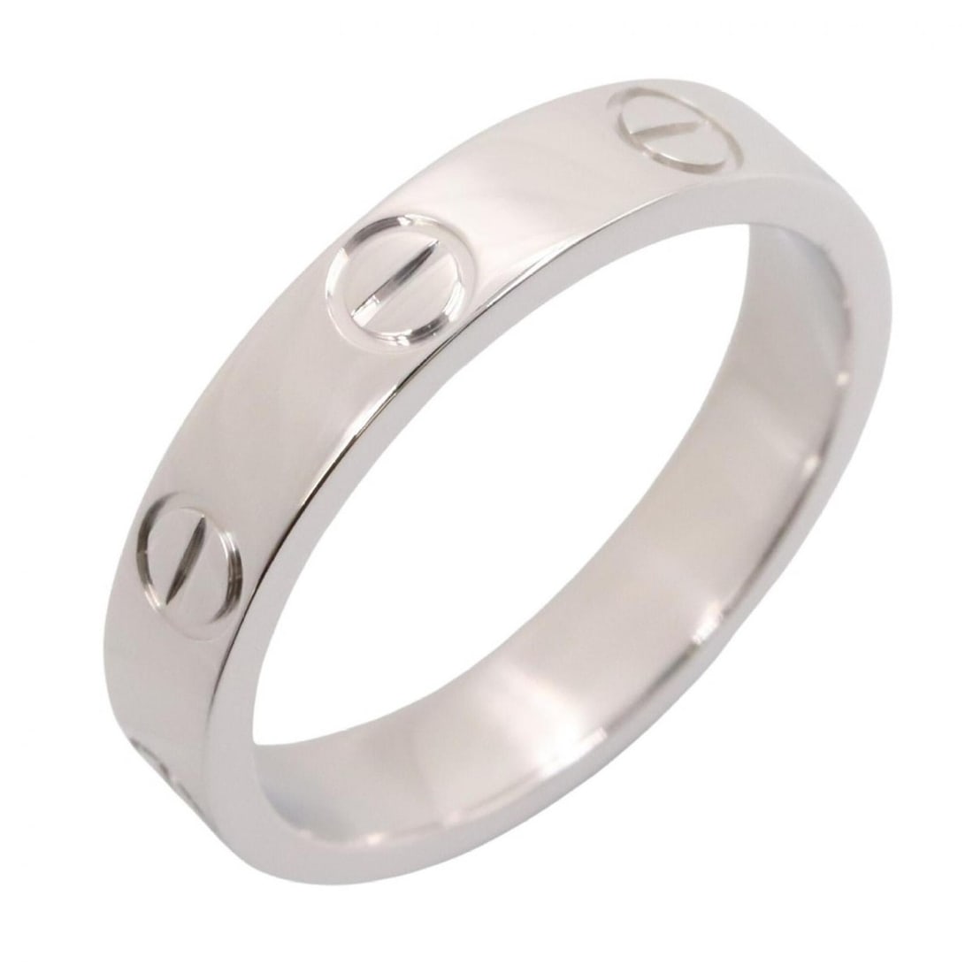 Cartier Mini Love Ring, 18K White Gold (18KWG), Women's, Silver Tone, B4085100: --- Catalog ---Category: SizeWidth: 3.5mm / 0.14''Weight: 3.7g / 0.13oz.JP Size: 8.5US Size: 4.5Brand Size: 49Category: DesignType: Band ringMetal: White GoldGender: WomenMetal Purity: 18KCategory: Ge
