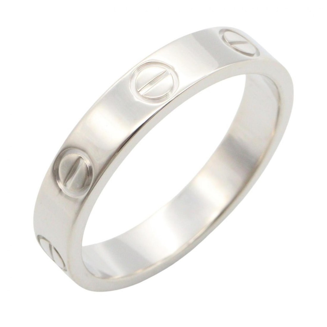 Cartier Mini Love Ring, 18K White Gold (18KWG), Silver Tone, B4085100 (Men's/Women's): --- Catalog ---Category: SizeWidth: 3.6mm / 0.14''Weight: 4.1g / 0.14oz.JP Size: 11US Size: 6Brand Size: 52Category: DesignType: Band ringMetal: White GoldGender: Men,WomenMetal Purity: 18KCategory: G