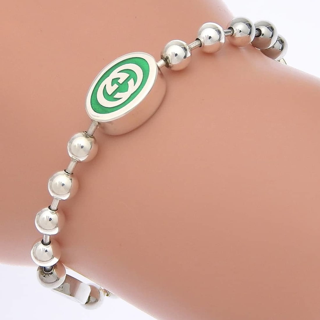 Gucci Interlocking Bracelet, Ball Chain, Sterling Silver 925, Approx. 15.3g, Unisex: --- Catalog ---Category: SizeLength: 16cm / 6.29''Category: DesignType: Charm braceletGender: Women,MenMaterial: Silver 925Category: GeneralBrand: Gucci--- Item List ---Section: ConditionRanking: Rank