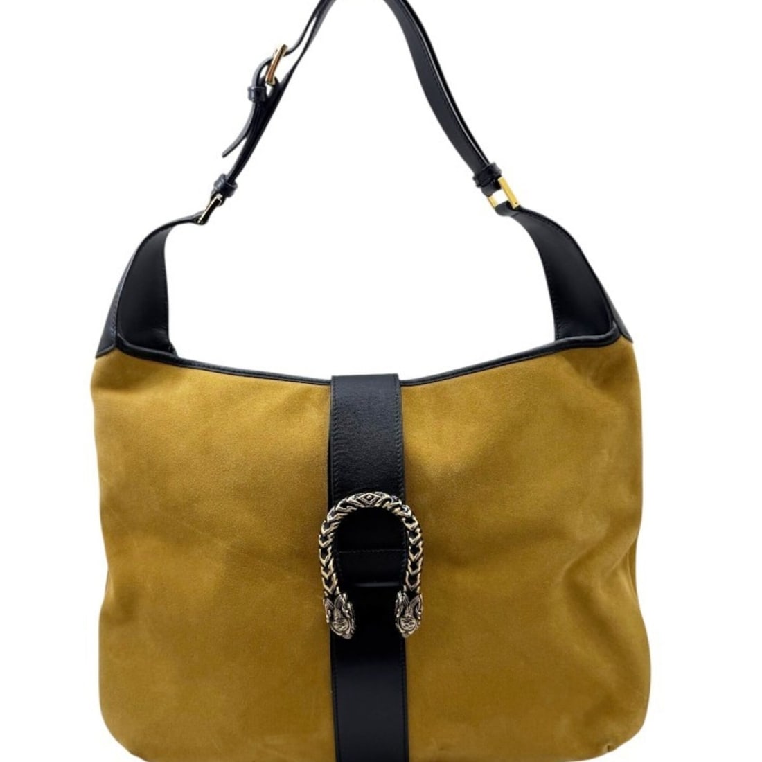 GUCCI Dionysus Bag, Beige/Black Suede, 001-4067, Shoulder Leather, Women's: --- Catalog ---Category: SizeSize (HxWxD): 23cm x 33cm x 3cm / 9.05'' x 12.99'' x 1.18''Category: DesignType: Shoulder bagColor: BeigeGender: WomenMaterial: Suede Category: GeneralBrand: Gucci--- Item