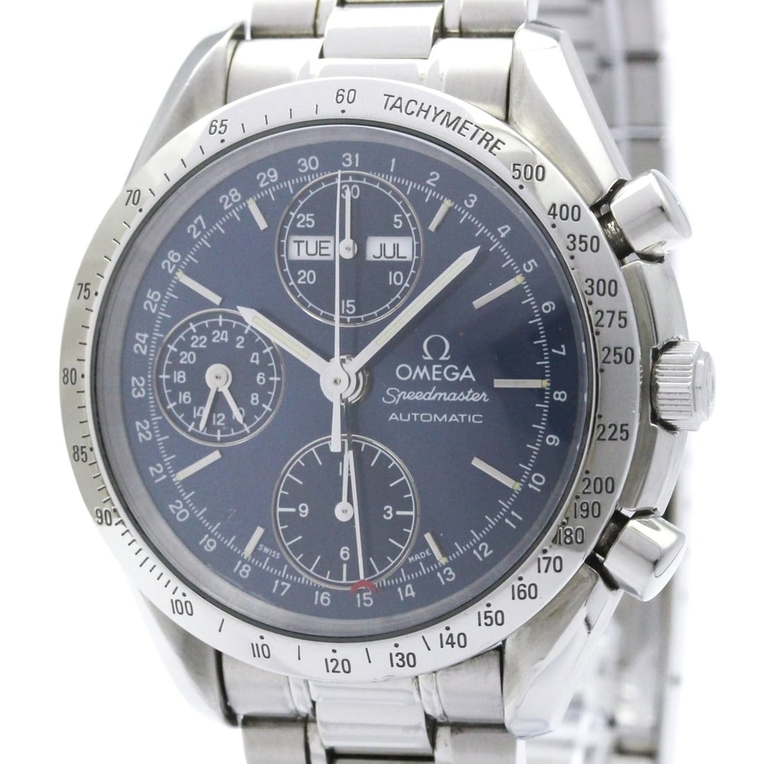OMEGA Speedmaster Triple Date Steel Automatic Watch 3521.80 Polished: --- Catalog ---Category: SizeCase Diameter: 39mm / 1.54''Category: DesignType: WristwatchStyle: SportGender: MenColor (Dial): BlueMaterial (Band): Stainless steelMaterial (Case): Stainless steelCatego