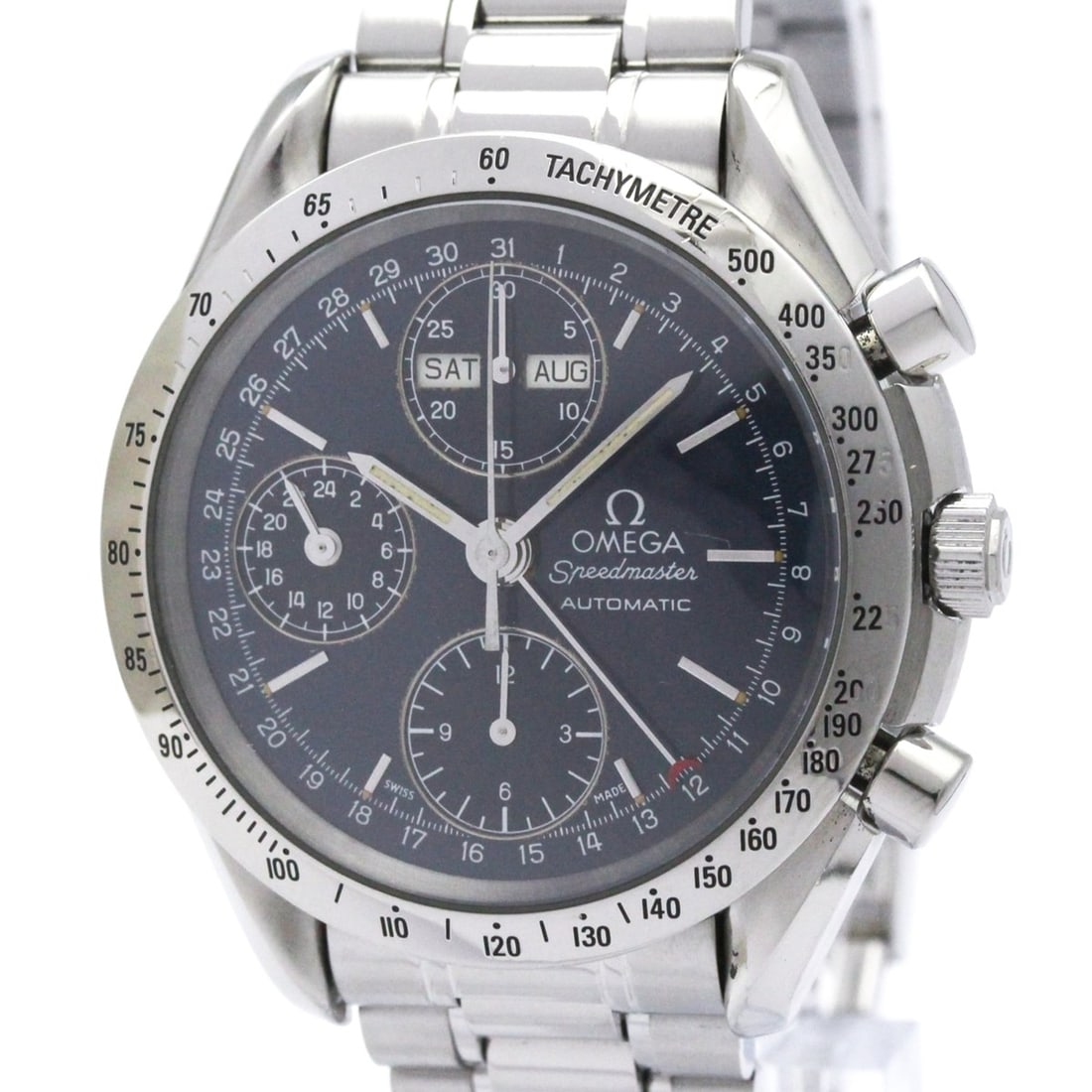 OMEGA Speedmaster Triple Date Steel Automatic Watch 3521.80 Polished: --- Catalog ---Category: SizeCase Diameter: 39mm / 1.54''Category: DesignType: WristwatchStyle: SportGender: MenColor (Dial): BlueMaterial (Band): Stainless steelMaterial (Case): Stainless steelCatego