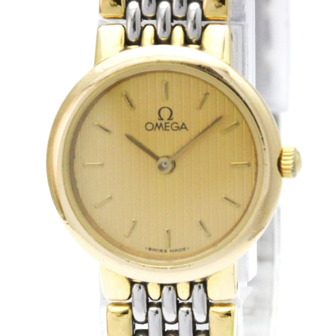 OMEGA De Ville Quartz Gold Plated Quartz Ladies Watch 795.0897: --- Catalog ---Category: SizeCase Diameter: 22mm / 0.87''Category: DesignType: WristwatchStyle: Dress/FormalGender: WomenColor (Dial): GoldMaterial (Band): Gold plated, Stainless steelMaterial (Case):