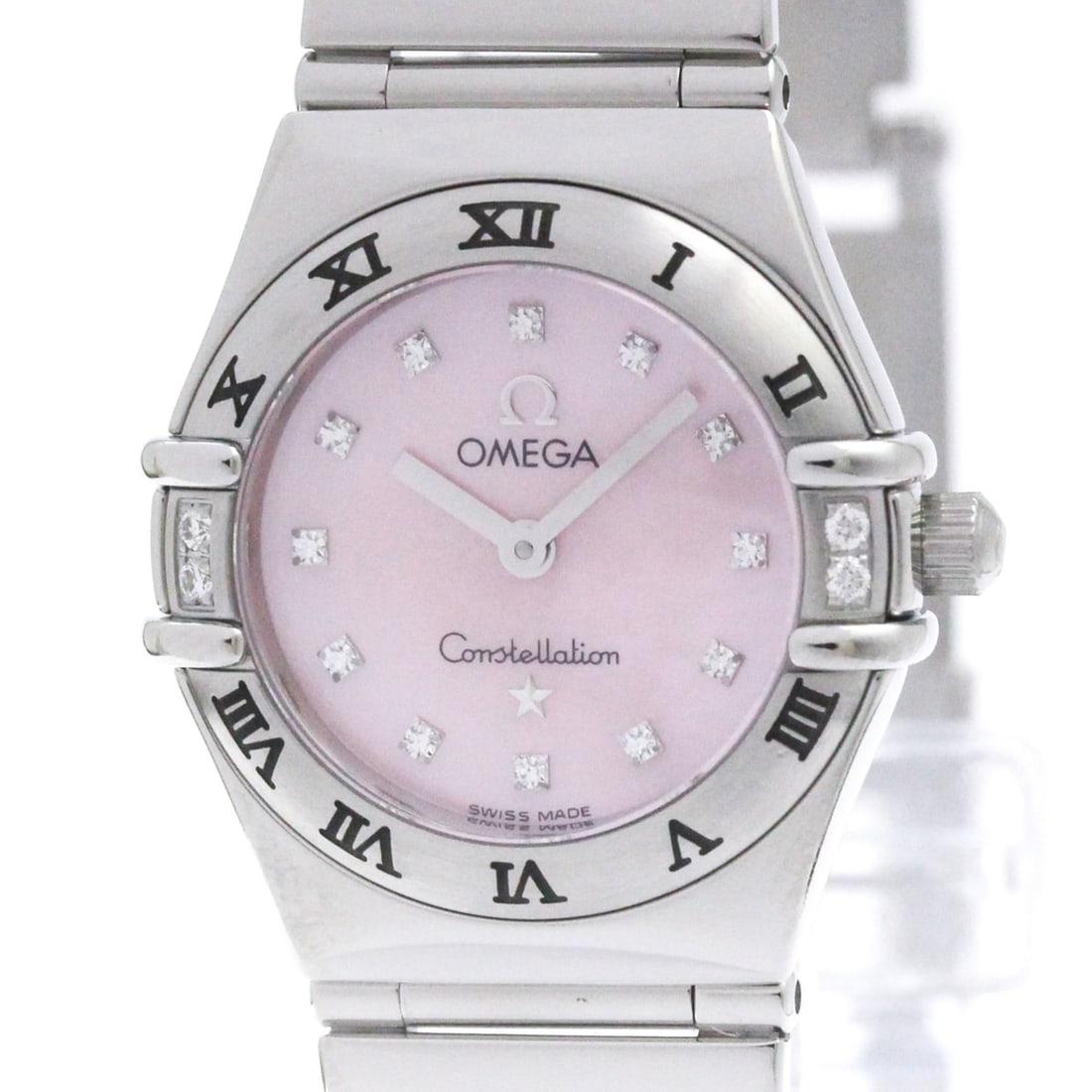 OMEGA Constellation My Choice Diamond Pink MOP Watch 1566.66 Polished: --- Catalog ---Category: SizeCase Diameter: 22mm / 0.87''Category: DesignType: WristwatchStyle: Dress/FormalGender: WomenColor (Dial): Pink shellMaterial (Band): Stainless steelMaterial (Case): Stainl