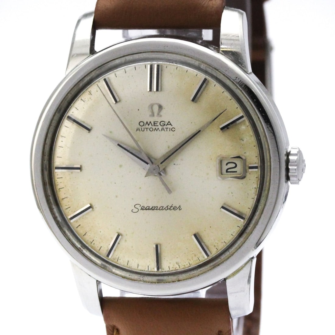 OMEGA Seamaster Cal 565 Steel Automatic Mens Watch 166.011 Vintage: --- Catalog ---Category: SizeCase Diameter: 35mm / 1.38''Category: DesignType: WristwatchStyle: Dress/FormalGender: MenColor (Dial): SilverMaterial (Band): LeatherMaterial (Case): Stainless steelCateg