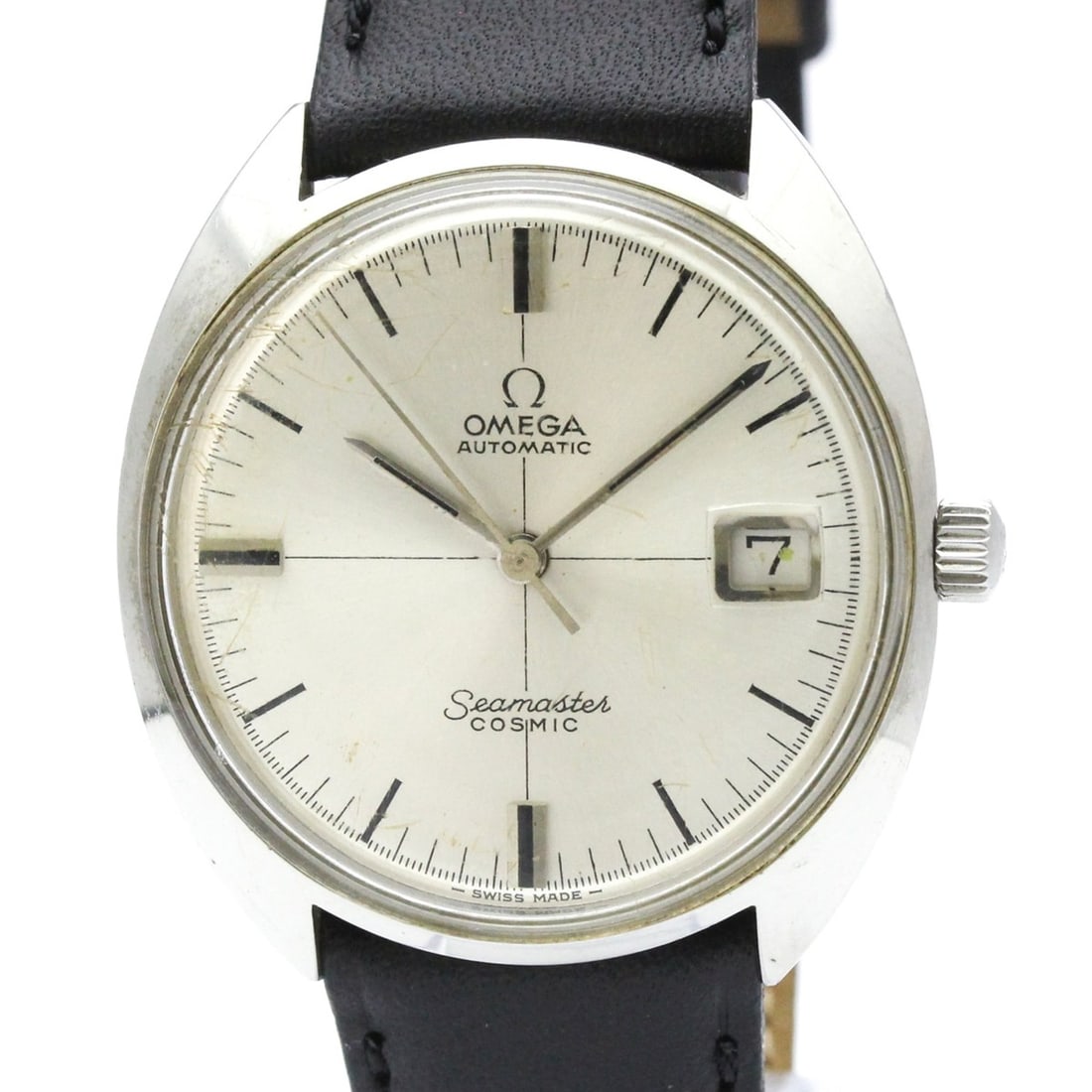 OMEGA Seamaster Cosmic Cal 565 Steel Automatic Watch 166.026 Vintage: --- Catalog ---Category: SizeCase Diameter: 35mm / 1.38''Category: DesignType: WristwatchStyle: Dress/FormalGender: MenColor (Dial): SilverMaterial (Band): LeatherMaterial (Case): Stainless steelCateg