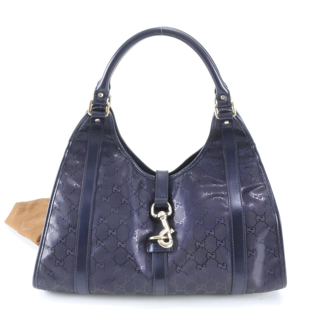 Excellent condition Gucci Jackie GG Imprime 203494 leather shoulder bag, tote handbag, navy,: --- Catalog ---Category: SizeSize (HxWxD): 20cm x 38cm x 10cm / 7.87'' x 14.96'' x 3.93''Category: DesignType: Shoulder bag, Tote bagColor: NavyGender: WomenMaterial: Leather , Coated canvas Category:
