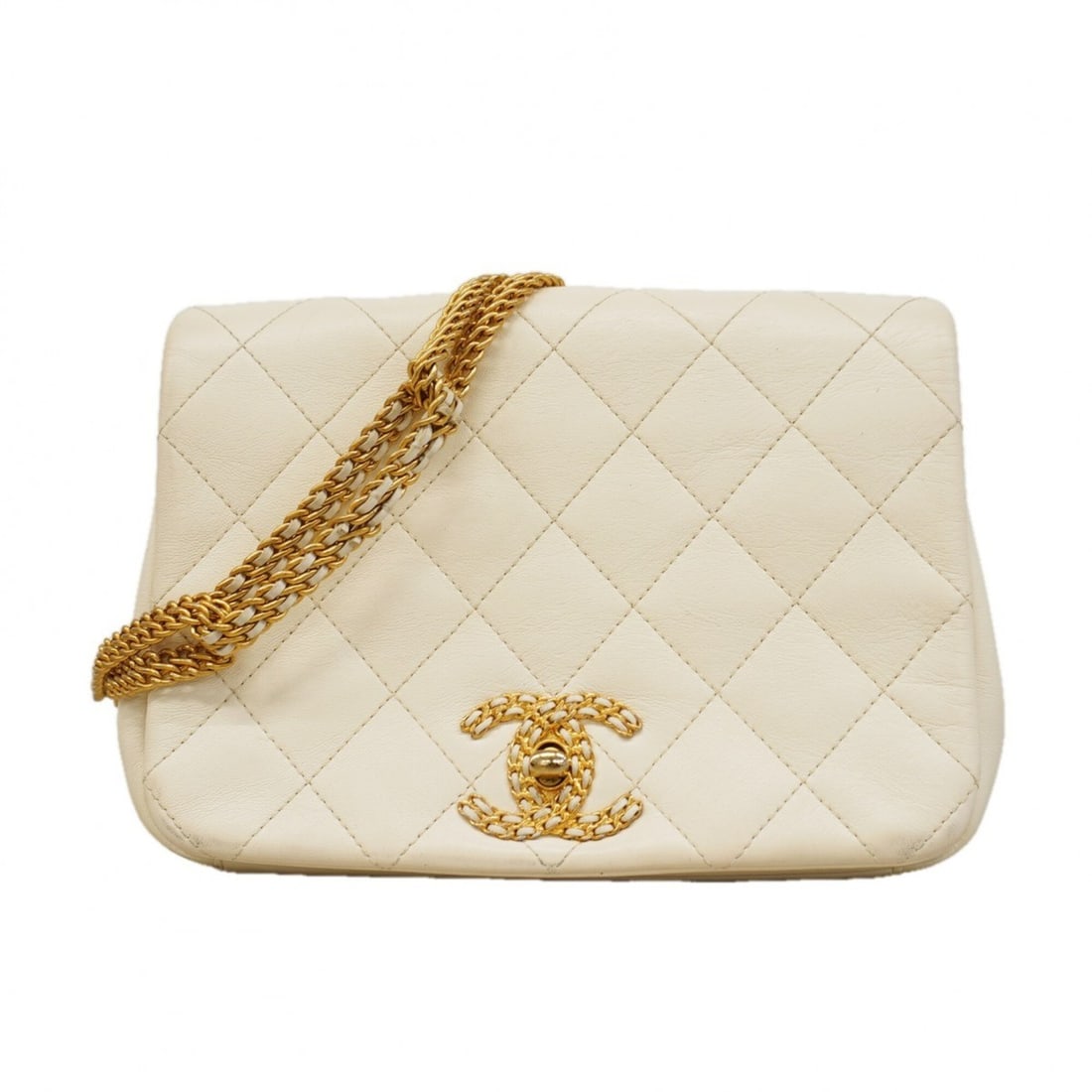 Chanel Matelassé Chain Shoulder Bag, Leather, White, Women's, OP008104: --- Catalog ---Category: SizeSize (HxWxD): 14.5cm x 19.5cm x 6cm / 5.7'' x 7.67'' x 2.36''Category: DesignType: Shoulder bagColor: WhiteGender: WomenMaterial: Leather Hardware Color: GoldCategory: Gen