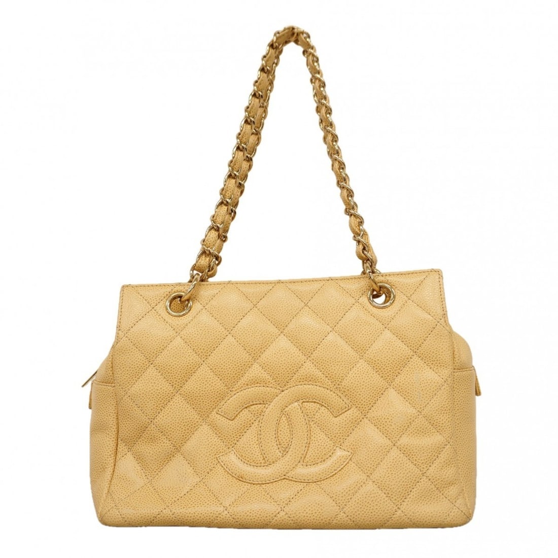 Chanel Matelassé Chain Tote Bag, Caviar Leather, Beige, Women's, P3057339: --- Catalog ---Category: SizeSize (HxWxD): 19cm x 25.5cm x 14cm / 7.48'' x 10.03'' x 5.51''Category: DesignType: Tote bagColor: BeigeGender: WomenMaterial: Grained Calfskin Hardware Color: GoldCategor