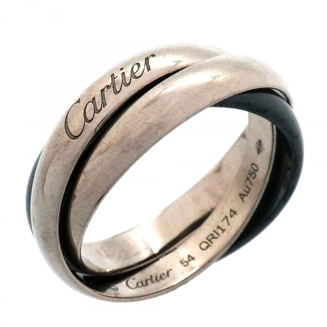 Cartier Trinity Classic Ring, 18K White Gold, Ceramic, Black, Size #54, Ladies': --- Catalog ---Category: SizeUS Size: 7Brand Size: 54Category: DesignType: Band ringColor: BlackGender: WomenMaterial: Ceramic, White gold (18K)Category: GeneralBrand: Cartier--- Item List ---Section:
