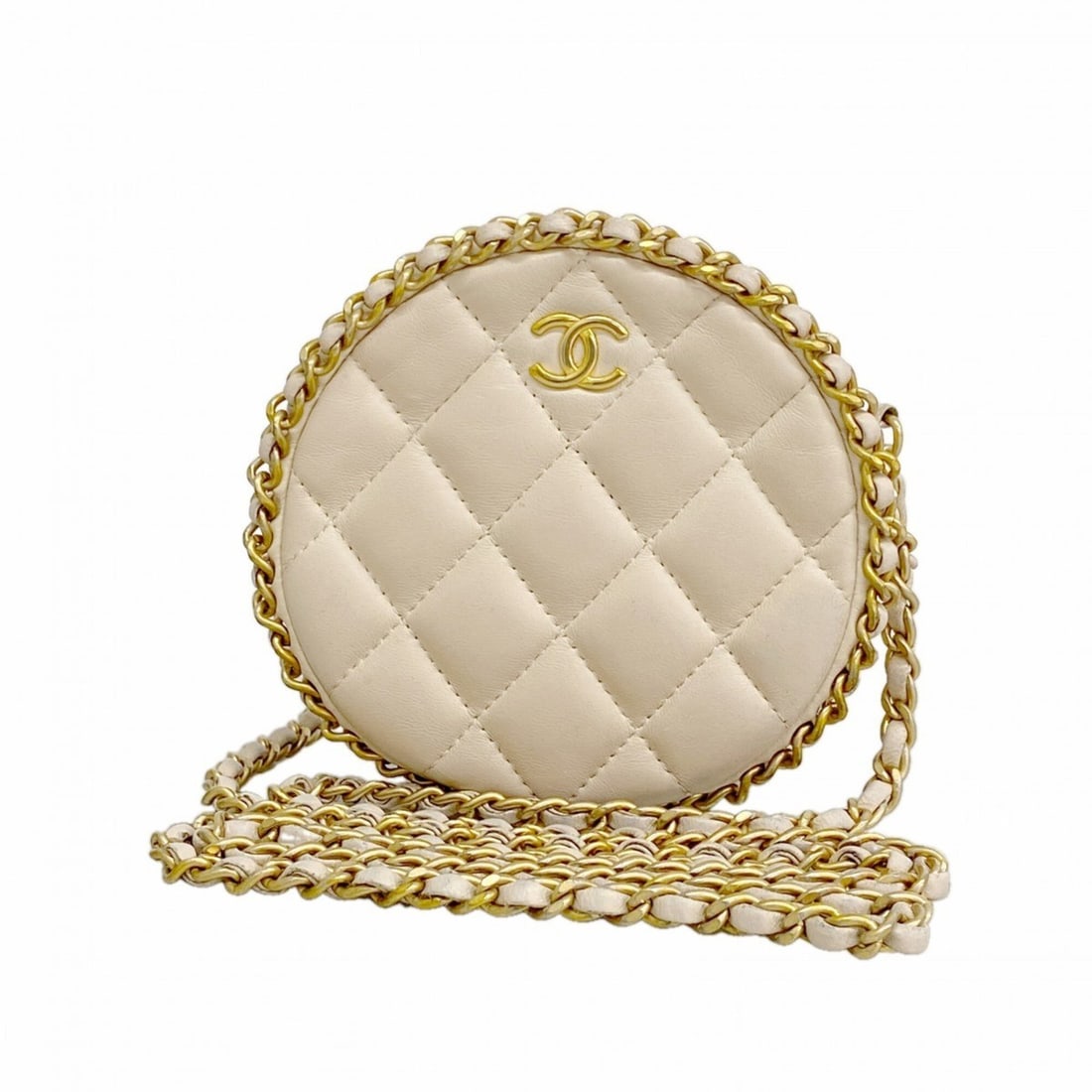 Chanel Matelassé Chain Shoulder Bag, Lambskin, Beige, Women's: --- Catalog ---Category: SizeSize (HxWxD): 13cm x 13cm x 5cm / 5.11'' x 5.11'' x 1.96''Category: DesignType: Shoulder bagColor: BeigeGender: WomenMaterial: Leather Hardware Color: GoldLeather/Fur Type