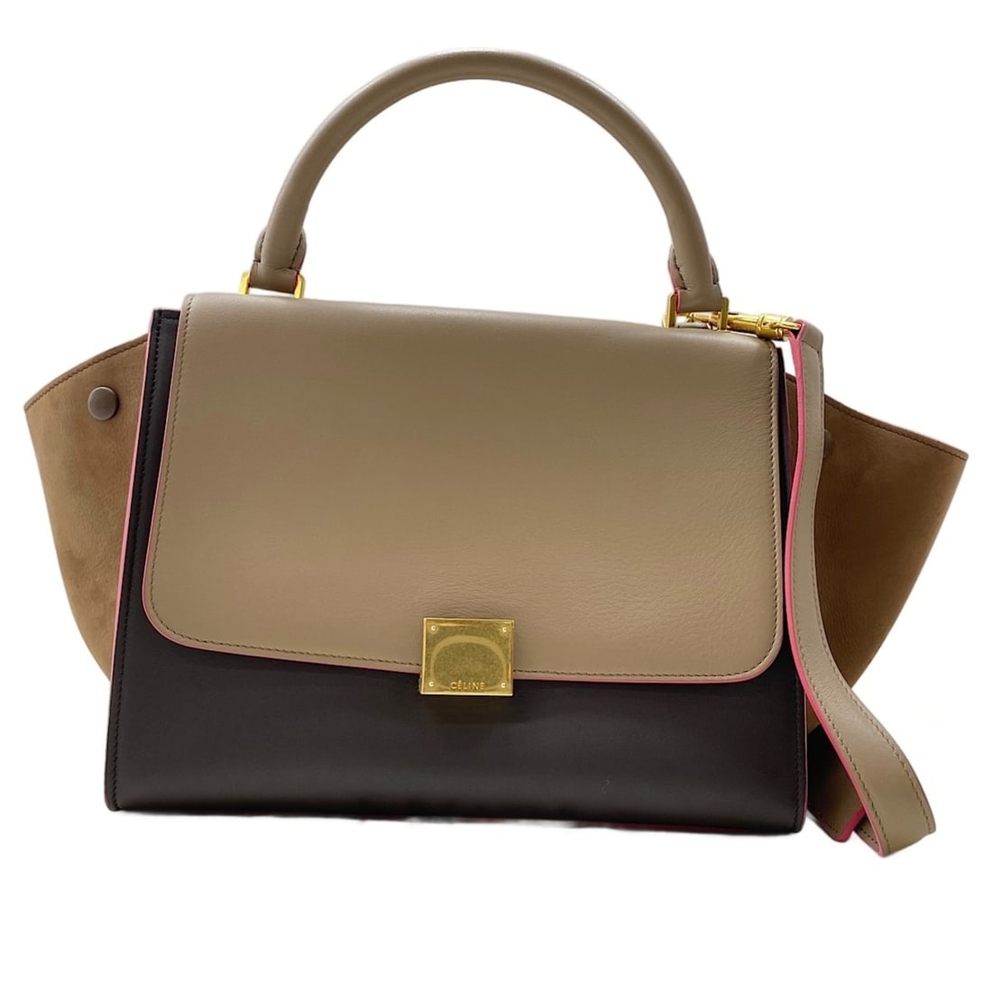 Celine Trapeze 2-Way Handbag, Brown: --- Catalog ---Category: SizeHandle Drop: 10.00cm / 3.94''Size (HxWxD): 22cm x 27cm x 15cm / 8.66'' x 10.62'' x 5.9''Strap Length: 77cm / 30.31''Category: DesignType: HandbagColor: BrownGender: WomenC
