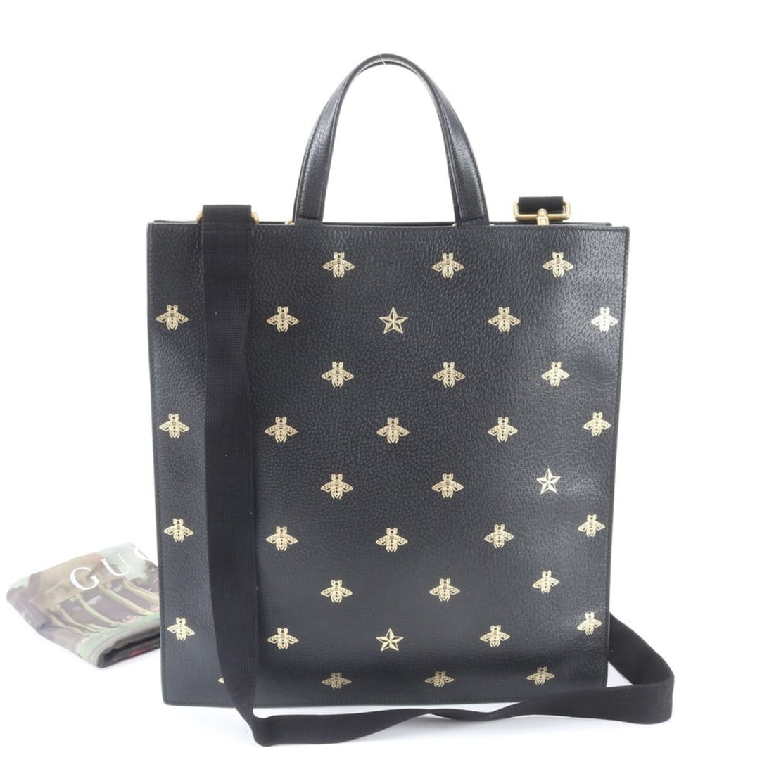 Mint condition Gucci Bee Star 495444 Leather 2-Way Tote Bag/Handbag/Shoulder Bag, Black, Men's: --- Catalog ---Category: SizeSize (HxWxD): 38cm x 36cm x 8cm / 14.96'' x 14.17'' x 3.14''Category: DesignType: Handbag, Tote bagColor: BlackGender: MenMaterial: Leather Category: GeneralMPN: 495444Bra