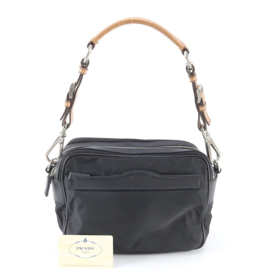 Excellent condition Prada Tessuto nylon and leather shoulder bag/handbag for women, with guarantee: --- Catalog ---Category: SizeSize (HxWxD): 18cm x 26cm x 11cm / 7.08'' x 10.23'' x 4.33''Category: DesignType: Handbag, Shoulder bagColor: BlackGender: WomenMaterial: Nylon , Leather Category: General