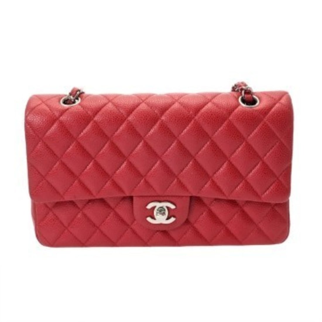 CHANEL Matelassé Double Flap Chain Shoulder Bag, 25cm, Red, A01112, Women's, Caviar Leather, A: --- Catalog ---Category: SizeSize (HxWxD): 16cm x 25cm x 7cm / 6.29'' x 9.84'' x 2.75''Category: DesignType: Shoulder bagColor: Red colorGender: WomenMaterial: Grained Calfskin Hardware Color: SilverC