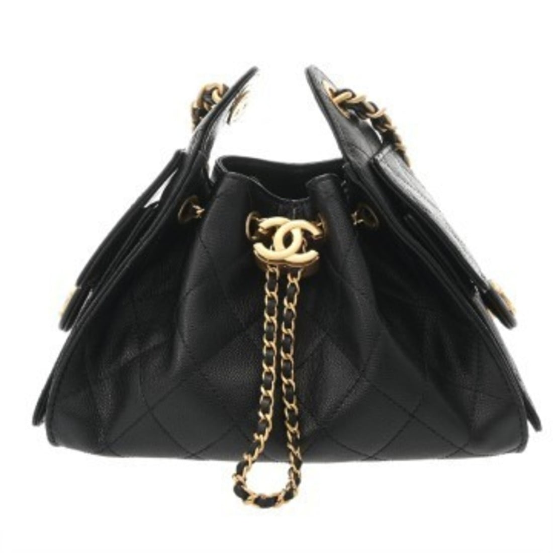 CHANEL Matelassé Mini Handbag CHANEL25 Black AS5631 Women's Caviar Skin Shoulder Bag A Rank Used (1 of 11)