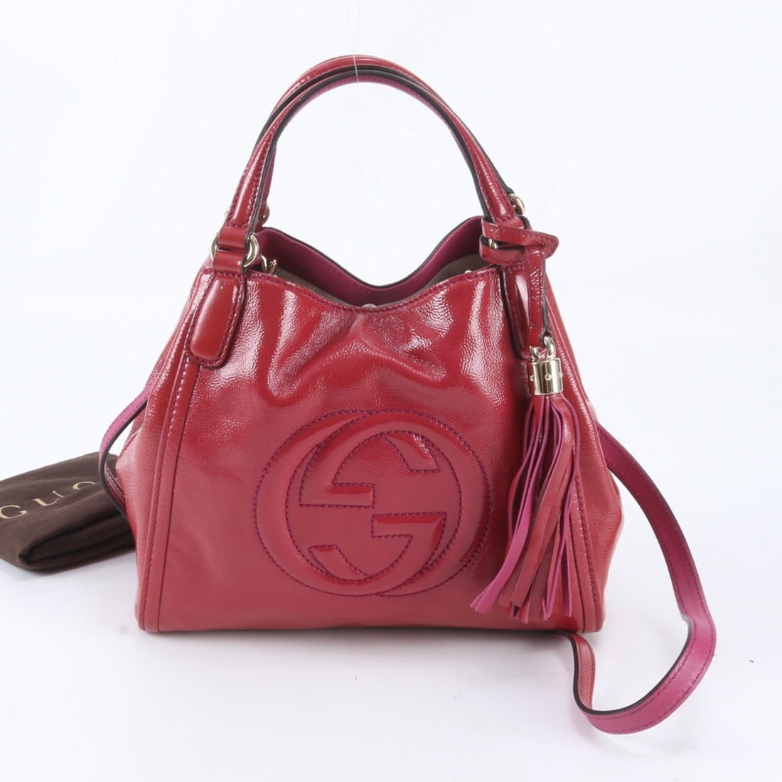 Excellent condition Gucci Soho Interlocking G 336751 Leather 2-Way Shoulder Bag/Handbag for Women: --- Catalog ---Category: SizeSize (HxWxD): 23cm x 28cm x 13cm / 9.05'' x 11.02'' x 5.11''Strap Length: 105cm / 41.33''Handle Length: 26cm / 10.23''Category: DesignType: Handbag, Shoulder bagColor: Pin