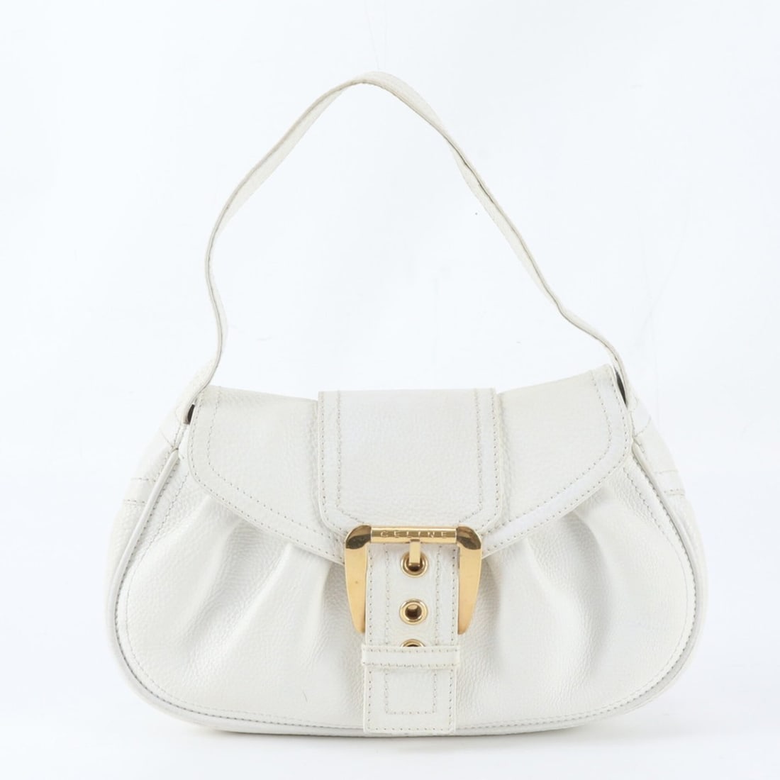 Celine Buckle Flap Leather One-Shoulder Bag Handbag Brand Women's: --- Catalog ---Category: SizeSize (HxWxD): 20cm x 30cm x 7cm / 7.87'' x 11.81'' x 2.75''Handle Length: 49cm / 19.29''Category: DesignType: Handbag, Shoulder bagColor: WhiteGender: WomenMaterial: Leath