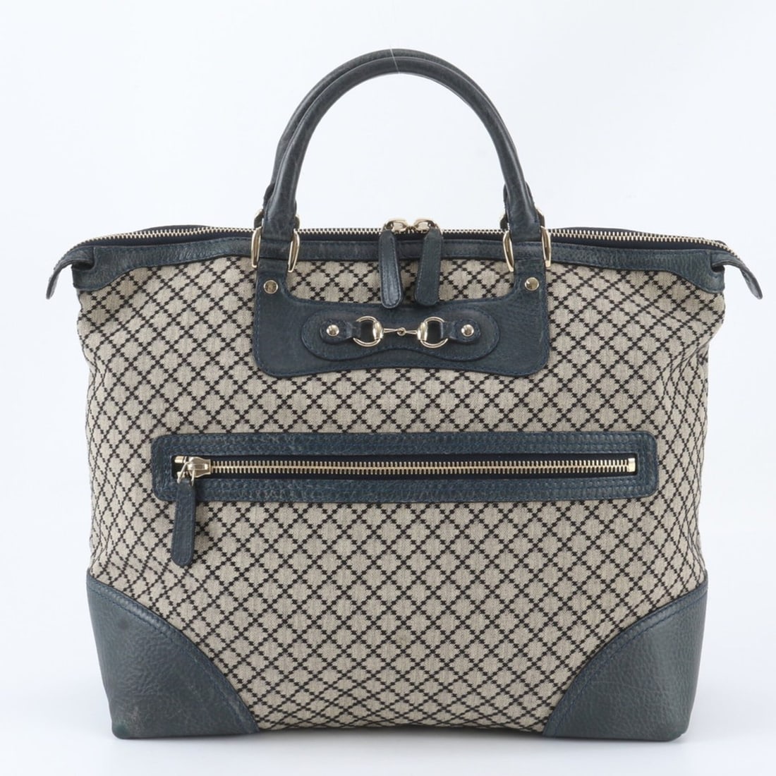 Excellent condition Gucci Diamante Horsebit Catherine 247282 Leather Tote Bag Handbag Shoulder for: --- Catalog ---Category: SizeSize (HxWxD): 36cm x 39cm x 19cm / 14.17'' x 15.35'' x 7.48''Category: DesignType: Handbag, Tote bagColor: Beige, NavyGender: WomenMaterial: Leather , Canvas Category: Gen