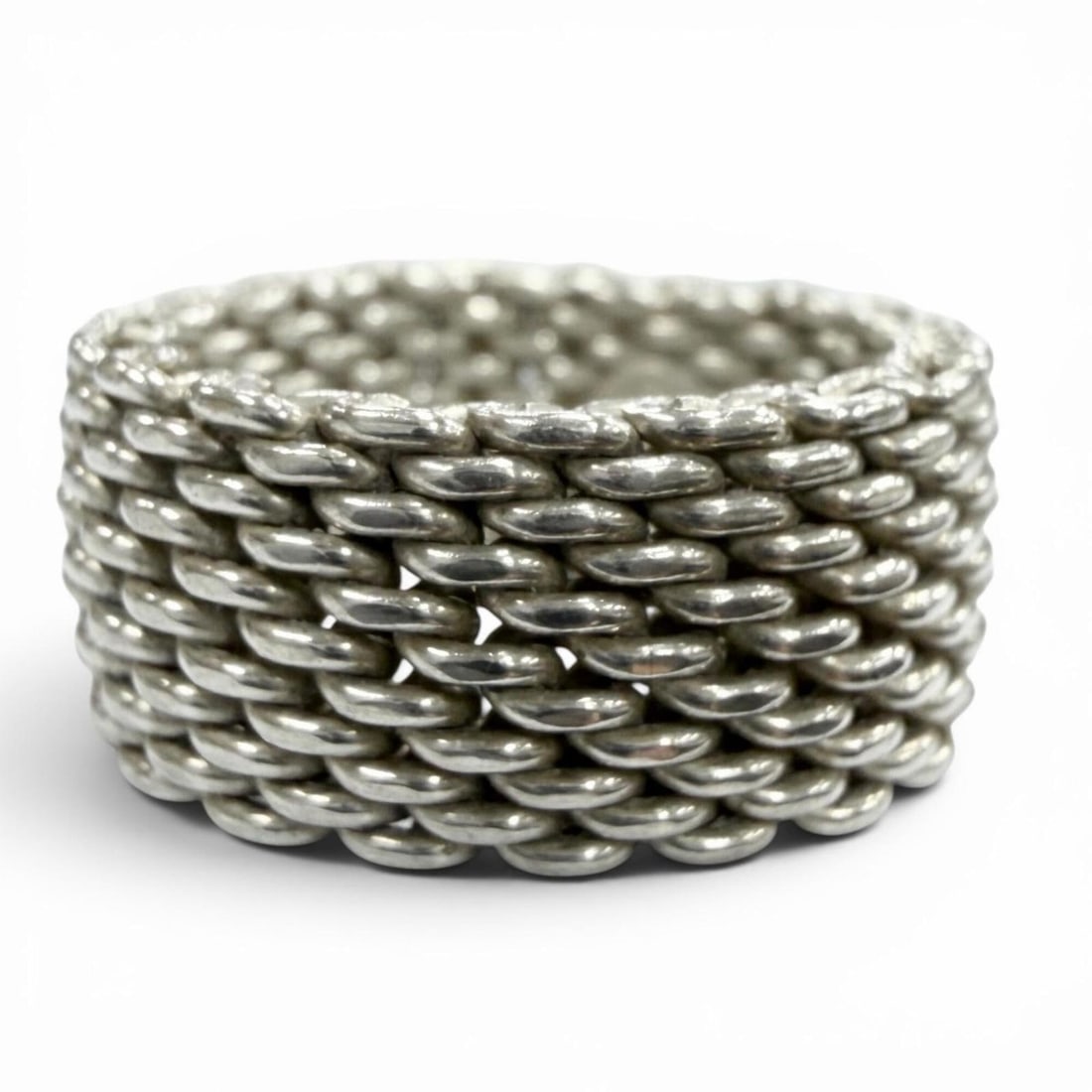 TIFFANY&Co. Tiffany Somerset 925 Mesh Ring, Silver, Weight 8.6g, Men's/Women's Accessory: --- Catalog ---Category: SizeJP Size: 14US Size: 7Category: DesignType: Band ringColor: SilverGender: Men,WomenMaterial: Silver 925Category: GeneralBrand: Tiffany--- Item List ---Section: ConditionRan