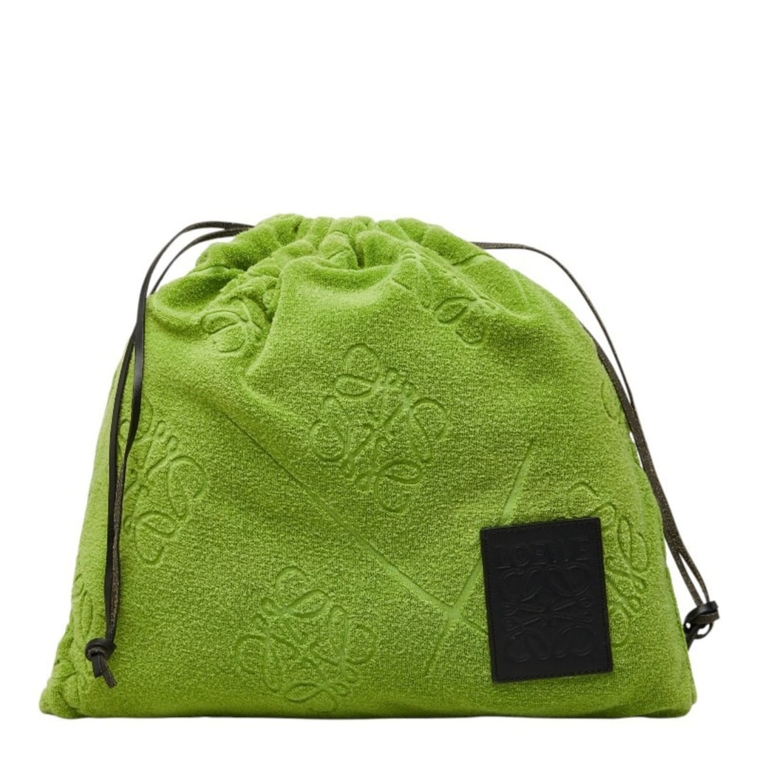 Loewe Anagram Terrycloth Drawstring Handbag Pouch, Green Pile Leather, Women's LOEWE: --- Catalog ---Category: SizeSize (HxWxD): 35.5cm x 37.5cm x 1cm / 13.97'' x 14.76'' x 0.39''Category: DesignType: PouchColor: GreenGender: WomenMaterial: Pile fabric , Leather Category: GeneralBrand: