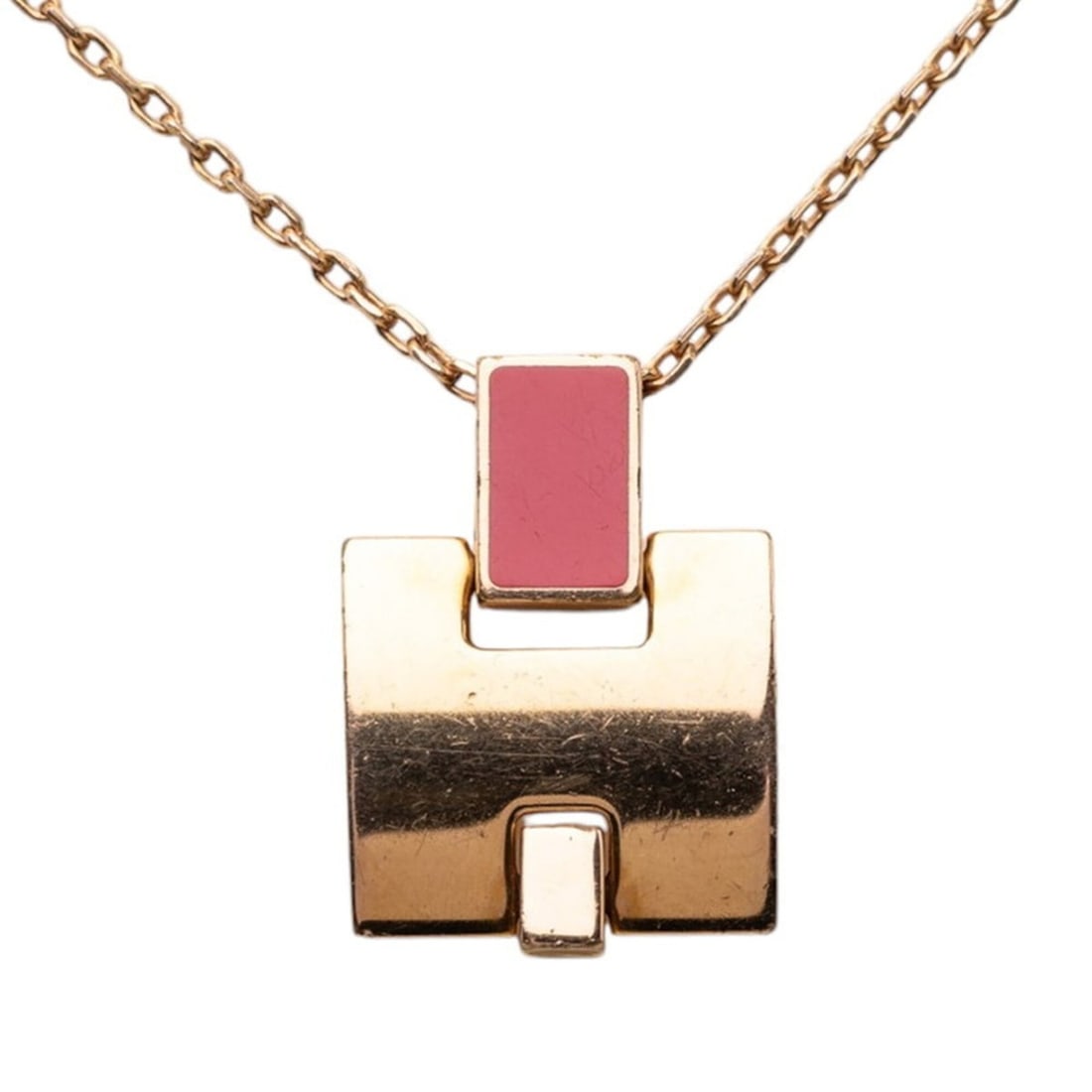 Hermes Eileen Necklace, Gold Pink Plated Enamel, Women's HERMES: --- Catalog ---Category: SizePendant Size: 20.8mm x 15.2mm / 0.81'' x 0.59''Neck Circumference: 53.3 cm / 20.98''Category: DesignColor: Gold, PinkGender: WomenMaterial: Enamel, Gold platingNecklace Ty