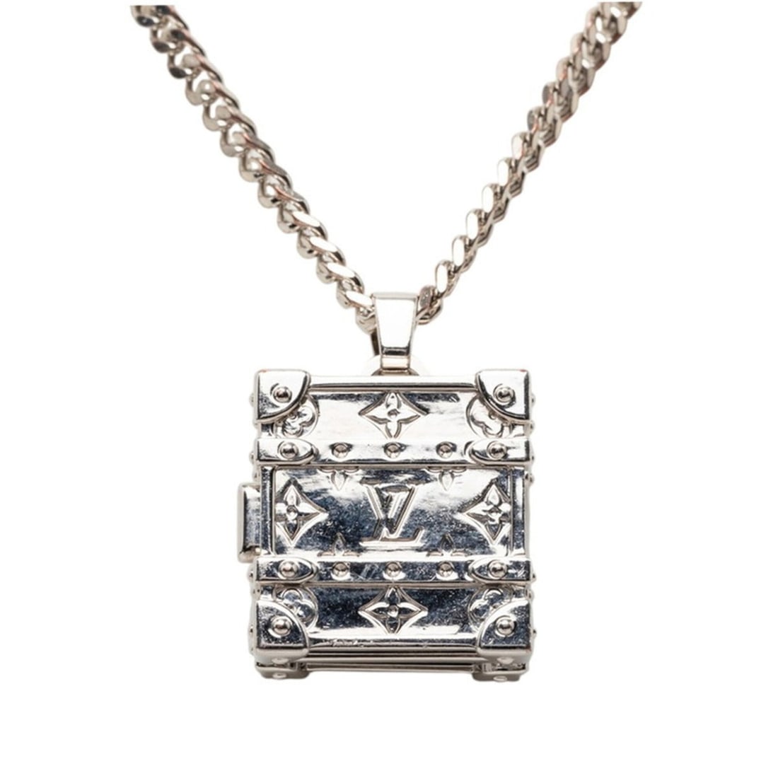 Louis Vuitton LV Trunk Pendant Necklace M00527 Silver Metal Women's LOUIS VUITTON: --- Catalog ---Category: SizePendant Size: 23.8mm x 20.3mm / 0.93'' x 0.79''Neck Circumference: 71.5 cm / 28.14''Category: DesignColor: SilverGender: WomenMaterial: MetalNecklace Type: NecklaceCategor