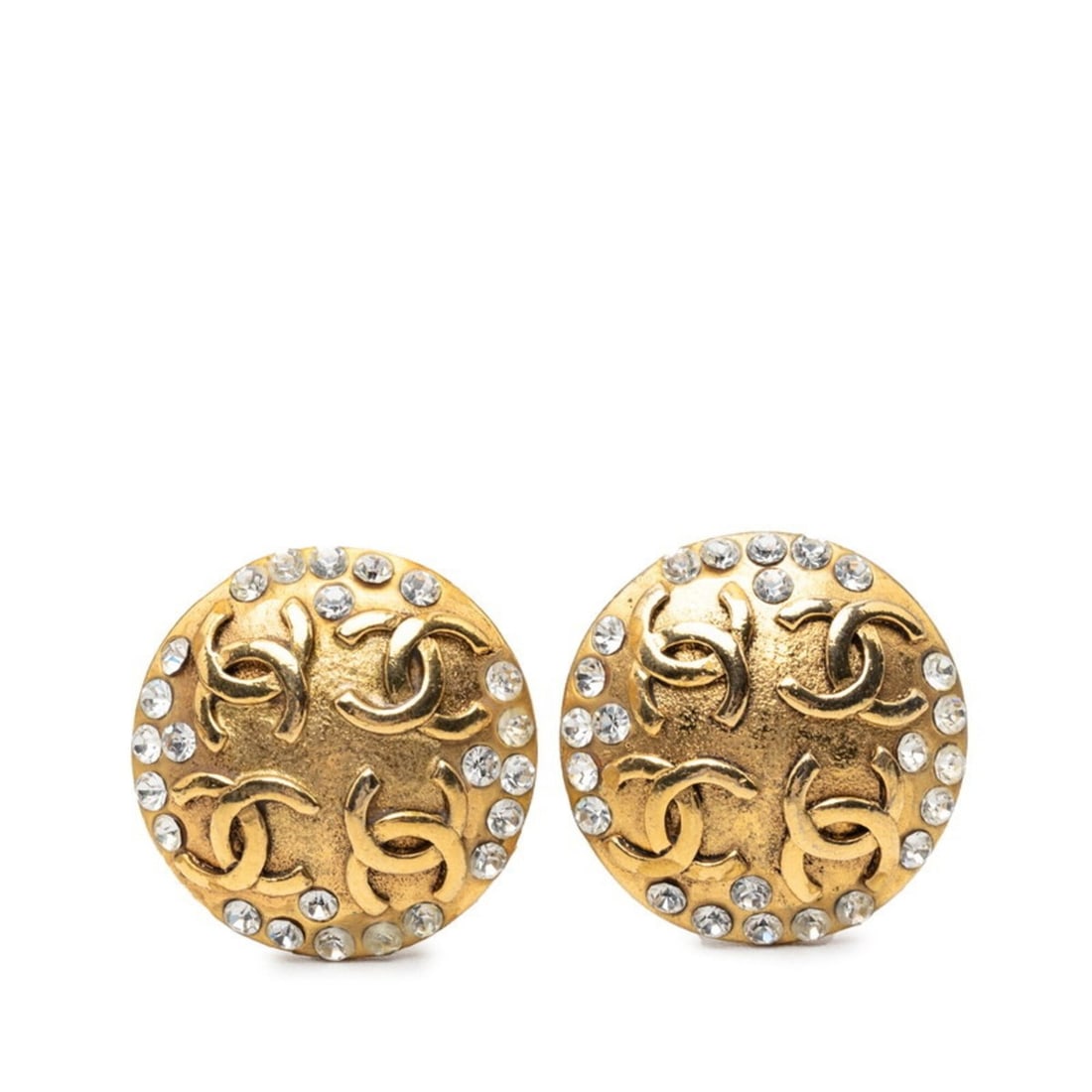 Chanel Coco Mark Vintage Earrings, Size 23, Gold Plated Rhinestone, Women's CHANEL: --- Catalog ---Category: SizeSize (HxWxD): 31.00mm x 30.50mm / 1.22'' x 1.20''Category: DesignType: Clip earringsColor: GoldGender: WomenMaterial: Gold plating, RhinestoneCategory: GeneralBrand: Chane