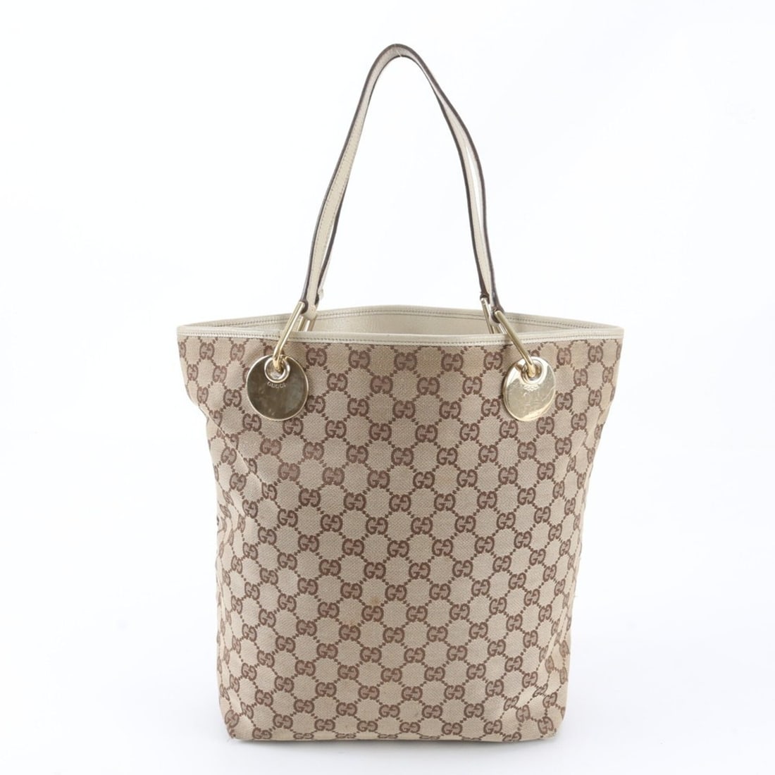 Gucci GG Canvas 120836 Leather Tote Bag Handbag Shoulder Brand Women's: --- Catalog ---Category: SizeSize (HxWxD): 32cm x 24cm x 12cm / 12.59'' x 9.44'' x 4.72''Category: DesignType: Handbag, Tote bagColor: Beige, WhiteGender: WomenMaterial: GG canvas Category: GeneralMPN