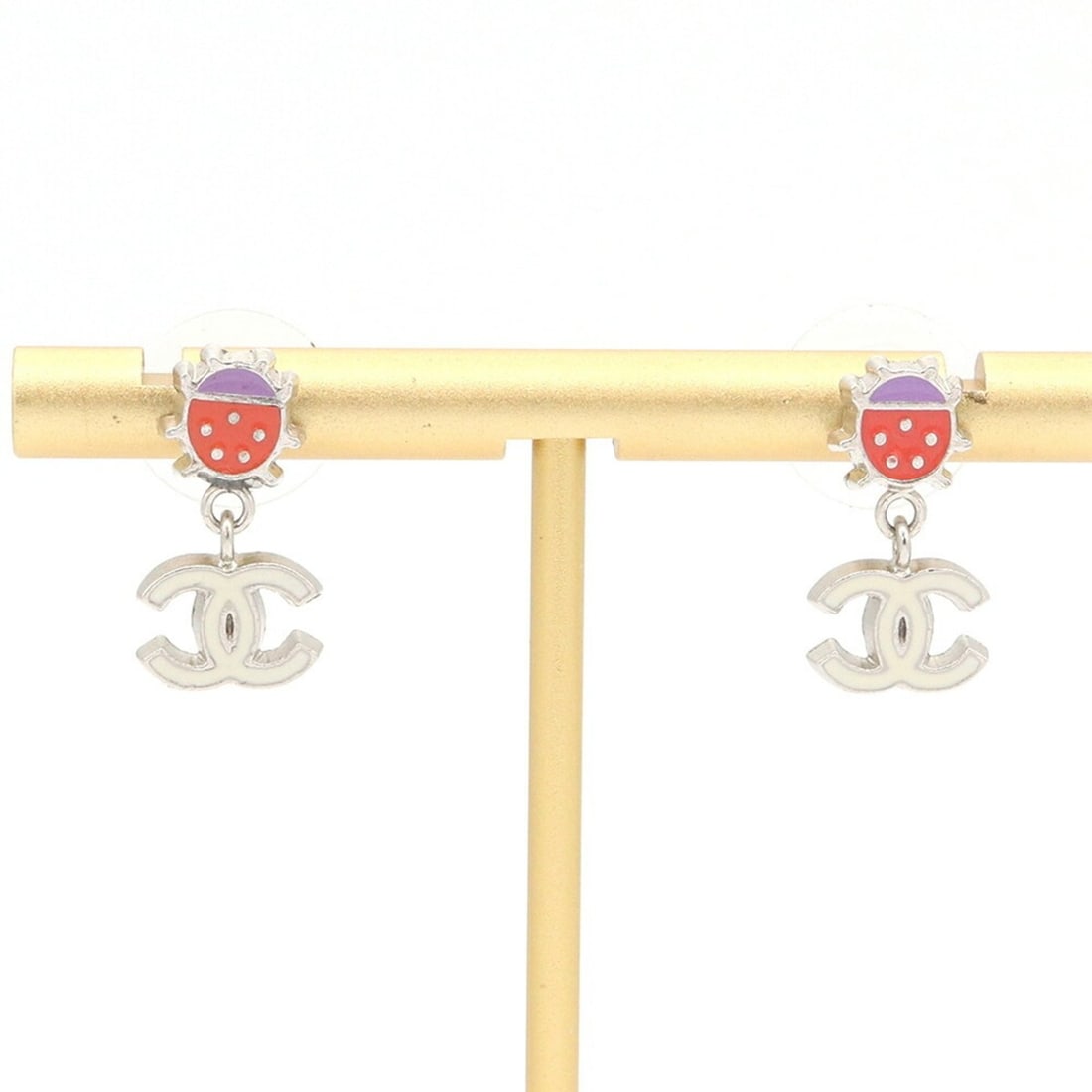 Chanel Earrings, Off-White, Red, Purple, Metal, 04P, 2004 Model, Ladybug, Coco Mark, Women's, CHANEL: --- Catalog ---Category: SizeWeight: 1.4g / 0.04oz.Size (HxWxD): 19.00mm x 10.00mm / 0.75'' x 0.39''Category: DesignType: Drop earringsColor: Off-white, Purple, Red colorGender: WomenMaterial: MetalCa