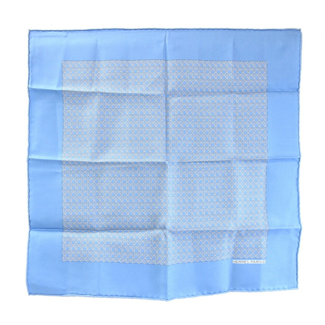 Hermes scarf/muffler, light blue, 100% silk, Petit Carré, mini stole, pocket square.: --- Catalog ---Category: SizeSize (LxW): 41cm x 42cm / 16.14'' x 16.53''Category: DesignType: ScarfColor: Light blueGender: Men,WomenMaterial: Silk 100%Category: GeneralBrand: HermesCountry of Origin: