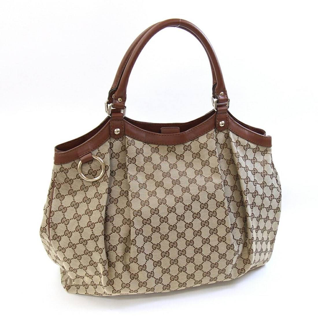 Gucci GG Sukey Tote Bag 211943 Beige Brown Canvas Leather Shoulder for Women GUCCI: --- Catalog ---Category: SizeSize (HxWxD): 38cm x 42cm x 13cm / 14.96'' x 16.53'' x 5.11''Handle Length: 36cm / 14.17''Category: DesignType: Tote bagColor: Beige brownGender: WomenMaterial: Canvas , L