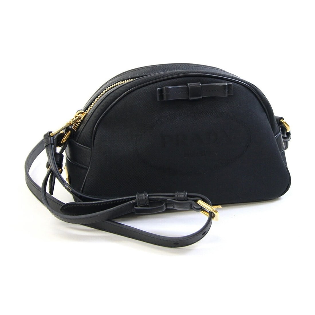 Prada Shoulder Bag 1BH125 Black Canvas Leather Crossbody Pouch Ribbon Women's Jacquard PRADA: --- Catalog ---Category: SizeSize (HxWxD): 13.5cm x 22.5cm x 9cm / 5.31'' x 8.85'' x 3.54''Strap Length: 118cm - 128cm / 46.45'' - 50.39''Category: DesignType: Shoulder bagColor: BlackGender: WomenMat