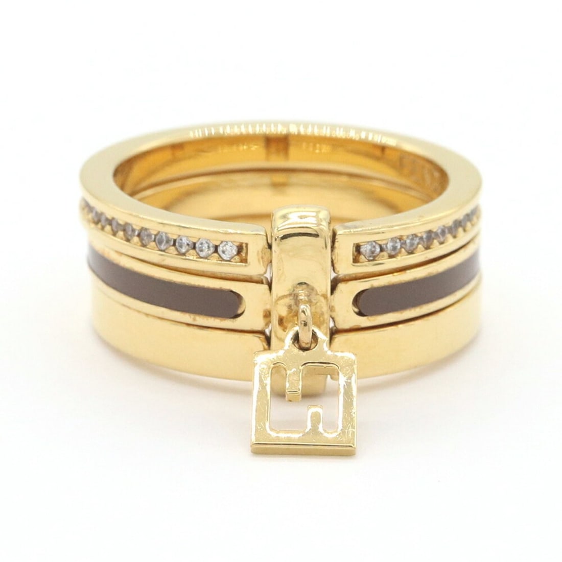 Fendi Triple Ring, Gold and Dark Brown Metal, Size M, Women's FF (FENDI): --- Catalog ---Category: SizeWidth: 8mm / 0.31''Weight: 6.6g / 0.23oz.JP Size: 14US Size: 7Category: DesignType: Band ringColor: Dark brown, GoldStone: CrystalGender: WomenMaterial: MetalCategory: Gen