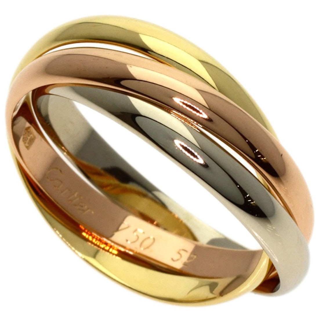 Cartier Trinity SM #52 Ring - 18K Yellow Gold/18K White Pink Gold Women's CARTIER: --- Catalog ---Category: SizeJP Size: 12US Size: 6.5Category: DesignType: Band ringGender: WomenMaterial: Pink gold (18K), White gold (18K), Yellow gold (18K)Category: GeneralBrand: Cartier--- Item Li