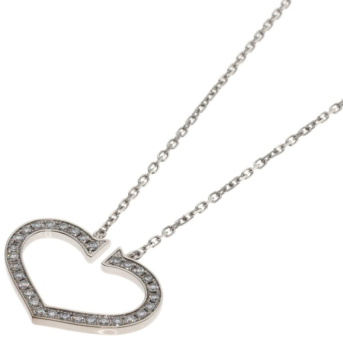 Cartier C Heart Large Diamond Necklace 18K White Gold Women's CARTIER: --- Catalog ---Category: SizePendant Size: 19.8mm x 26.6mm / 0.77'' x 1.04''Neck Circumference: 45 cm / 17.71''Category: DesignColor: White goldGender: WomenMaterial: White gold (18K)Necklace Type: Ne