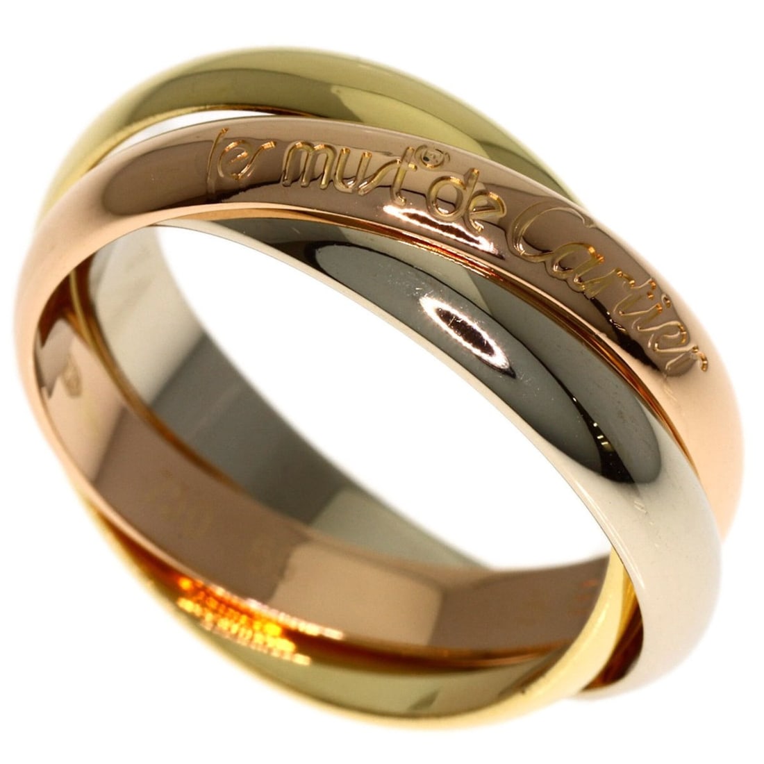 Cartier Trinity MM #55 Ring - 18K Yellow Gold/18K White Pink Gold Women's CARTIER: --- Catalog ---Category: SizeWidth: 3.5mm / 0.14''Weight: 8.6g / 0.3oz.JP Size: 15US Size: 7.5Category: DesignType: Band ringGender: WomenMaterial: Pink gold (18K), White gold (18K), Yellow gold (18K)